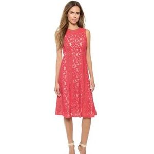 BCBGMaxazria Red Avril Lace Sleeveless Open Back Midi Dress | Sz 4